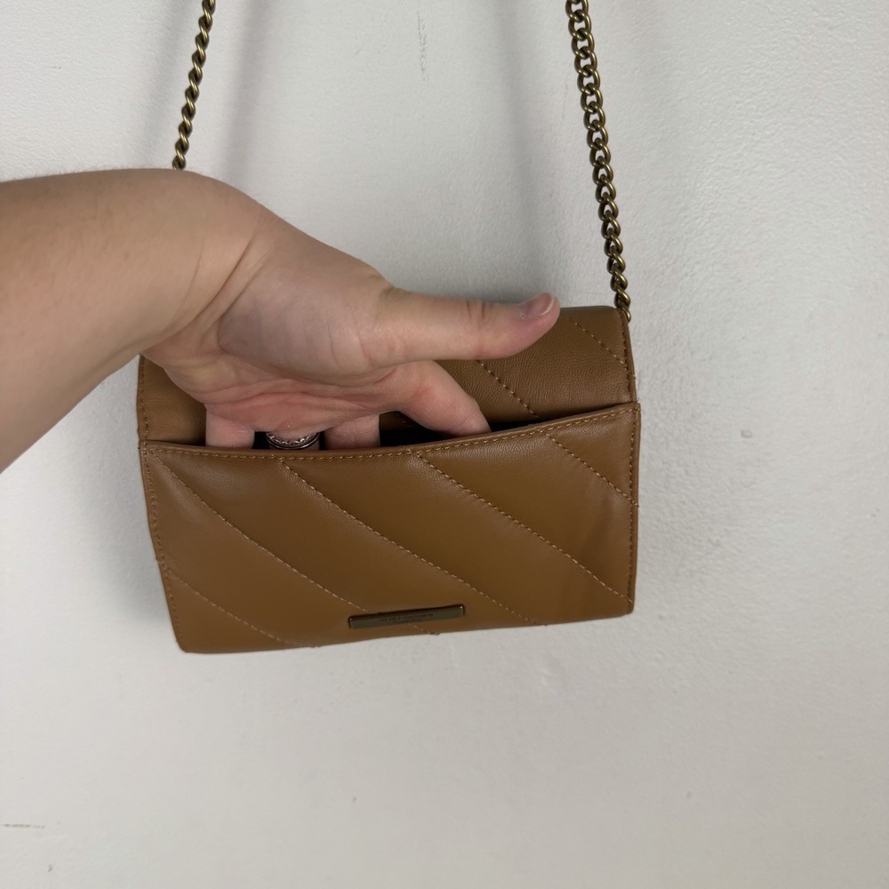 Kurt Geiger Mini Quilted Crossbody Bag Brown Tan Gold Chain Strap Accent Dressy - Picture 8 of 16